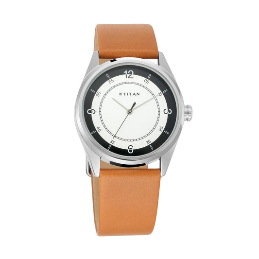 Titan, Men, Analog, Watch, White Dial, Leather Strap, 1729SL03
