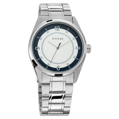 Titan Timeless Charm Men's Watch Analog White Dial With Silver Metal Strap, 1729SM04