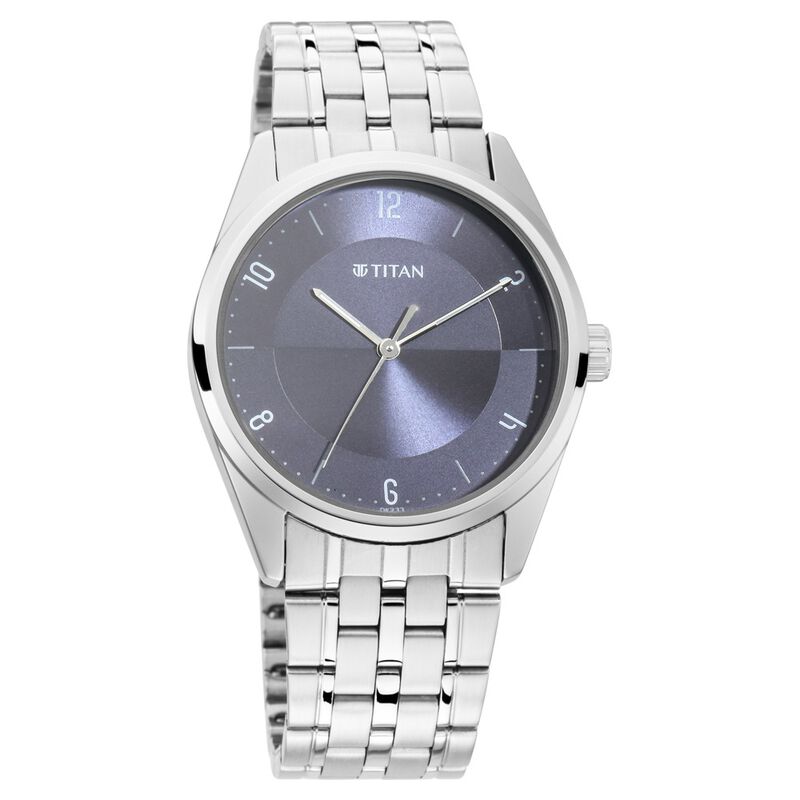 Titan Men's Watch Blue Dial Silver Stainless Steel Strap Watch, 1729SM05