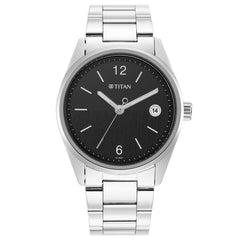 Titan Men's Watch Black Dial Silver Stainless Steel Strap Watch, 1729SM08