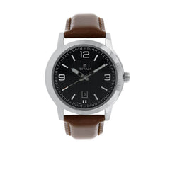 Titan Men's Watch Classique Collection Analog, Black Dial Brown Leather Strap, 1730SL02