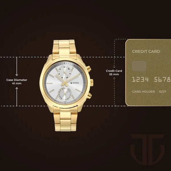 Titan Men's Multifunction Watch Analog Silver Dial with Gold Stainless Steel Band, 1733YM01
