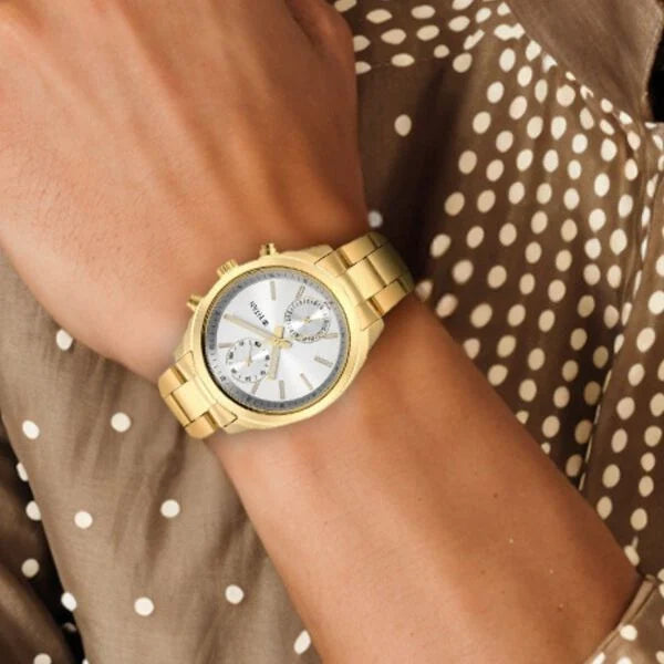 Titan Men's Multifunction Watch Analog Silver Dial with Gold Stainless Steel Band, 1733YM01
