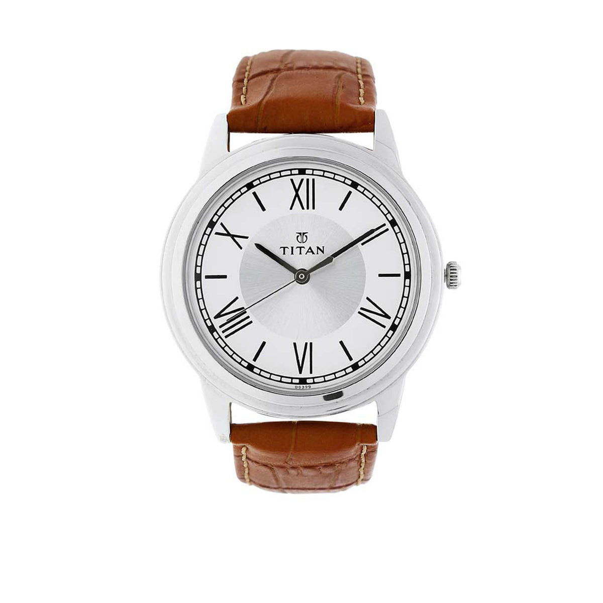 Titan  Men's Watch Silver Dial Brown Leather Strap Watch, 1735SL01