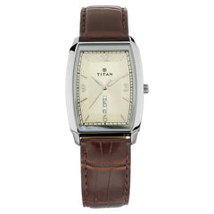 Titan Men's Watch Analog Champagne Dial With Brown Leather Strap, 1737SL02