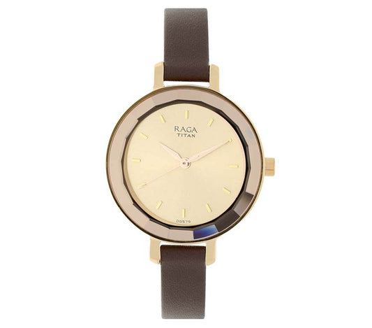 Titan, Women, Analog, Watch, Beige Dial, Leather Strap, 2575WL01