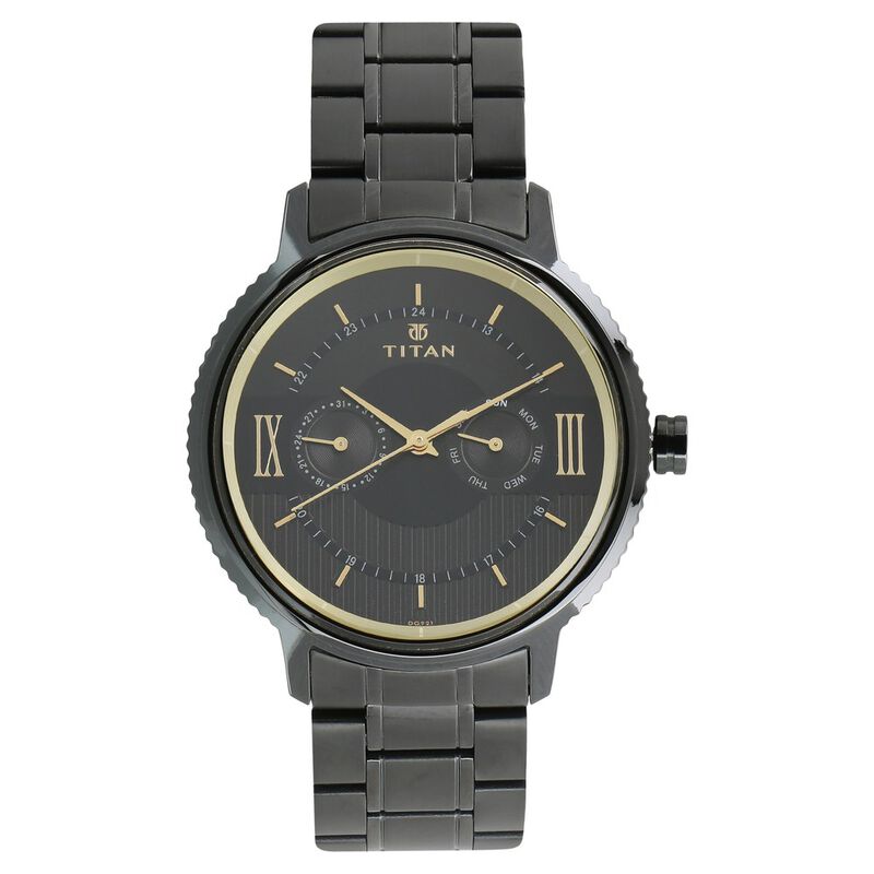 Titan Men's Watch Black Dial Black Stainless Steel Strap Watch, 1743NM01