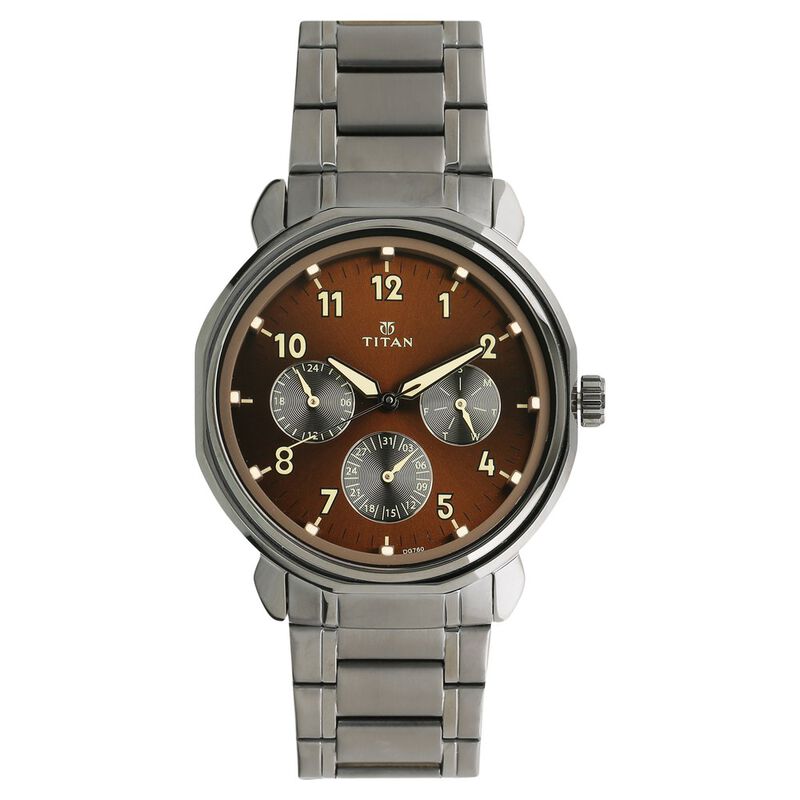 Titan Men's Watch Brown Dial Brown Stainless Steel Strap Watch, 1753QM01