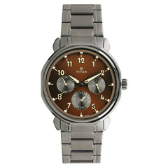 Titan Men's Watch Brown Dial Brown Stainless Steel Strap Watch, 1753QM01