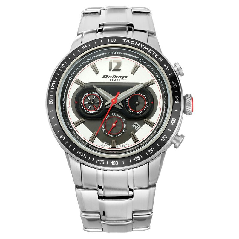 Titan Octane Men's Watch Analog Silver Dial With Silver Metal Strap, 1762KM01