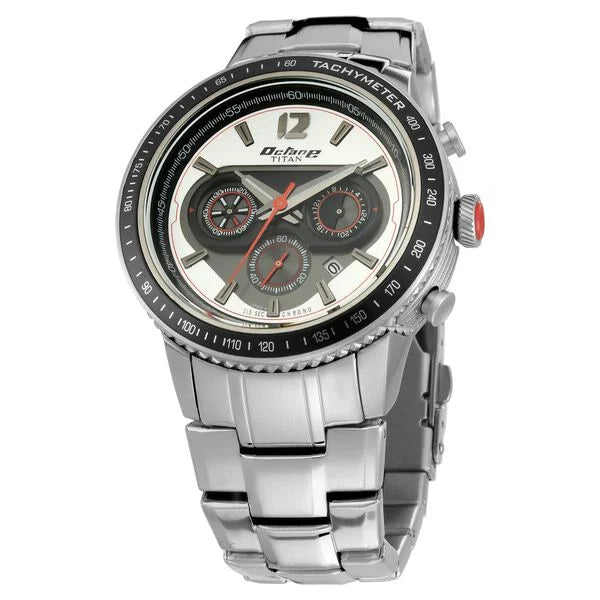 Titan Octane Men's Watch Analog Silver Dial With Silver Stainless Steel  Strap, 1762KM01