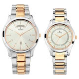 Titan, Couple's Watch Classique Collection Analog, White Dial Silver & Gold Stainless Band 1767KM01P
