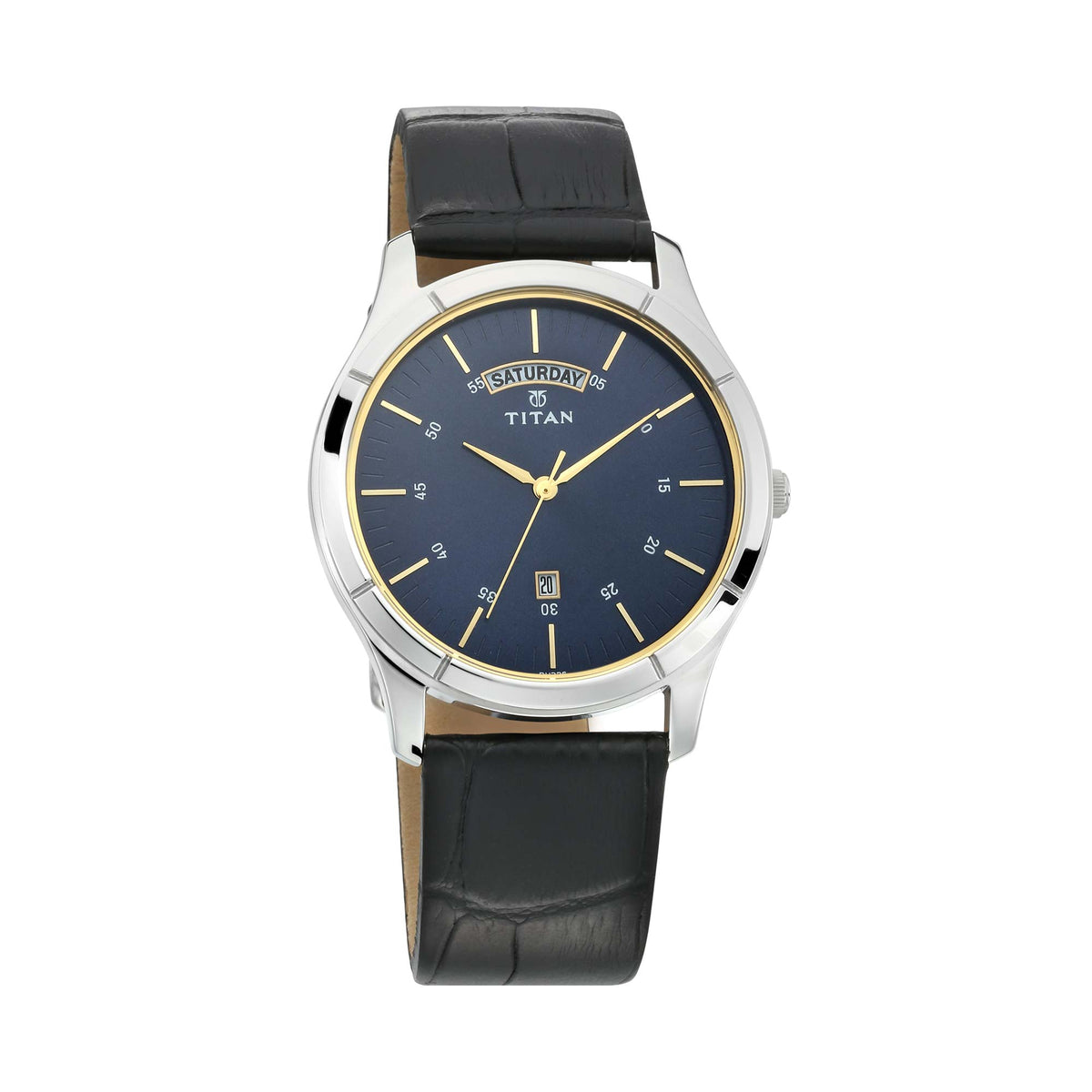 Titan Men's Watch Blue Dial Black Leather Strap Watch, 1767SL03