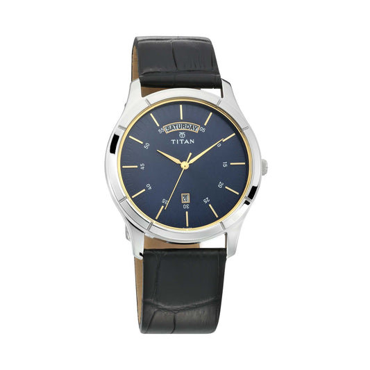Titan, Men, Analog, Watch, Blue Dial, Leather Strap, 1767SL03