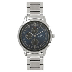 Titan Men's Watch Blue Dial Silver Stainless Steel Strap Watch, 1769SM01