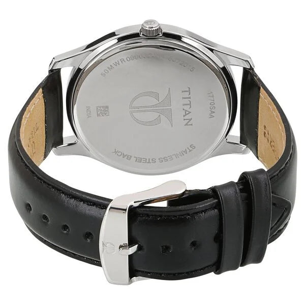 Titan Workwear Men's Watch Analog Black Dial With Black Leather Strap, 1770SL02