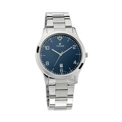 Titan Men's Watch Blue Dial Silver Stainless Steel Strap Watch, 1770SM03