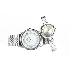 Titan Couple's Watch Classique Collection Analog, Silver & White Dial Silver Stainless Strap, 1773SM01P