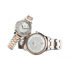 Titan Couple's Watch Classique Collection Analog, Silver Dial Silver & Rose-Gold Stainless Strap, 1775KM01P