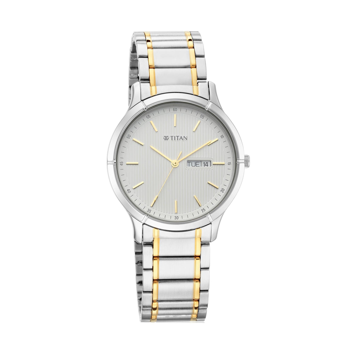 Titan Lagan Men's Watch Analog White Dial with Two-Toned Stainless Steel Band, 1775BM02