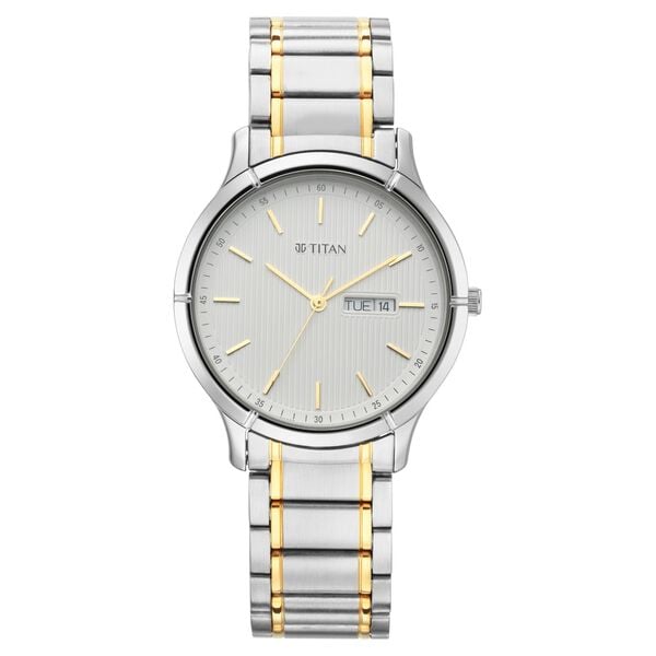 Titan Lagan Men's Watch Analog White Dial with Two-Toned Stainless Steel Band, 1775BM02