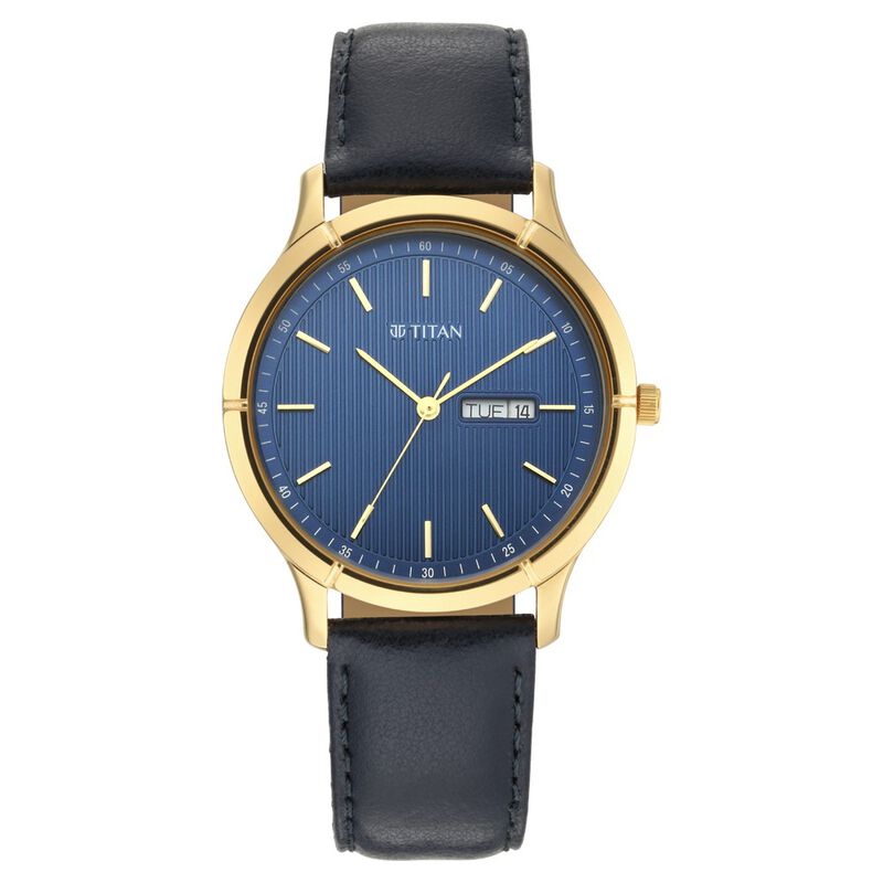 Titan Men's Watch Blue Dial Black Leather Strap Watch, 1775YL02