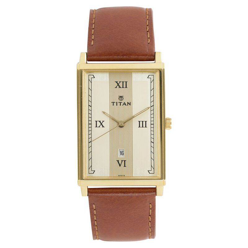 Titan Karishma Men's Watch Analog Champagne Dial With Brown Leather Strap, 1776YL01