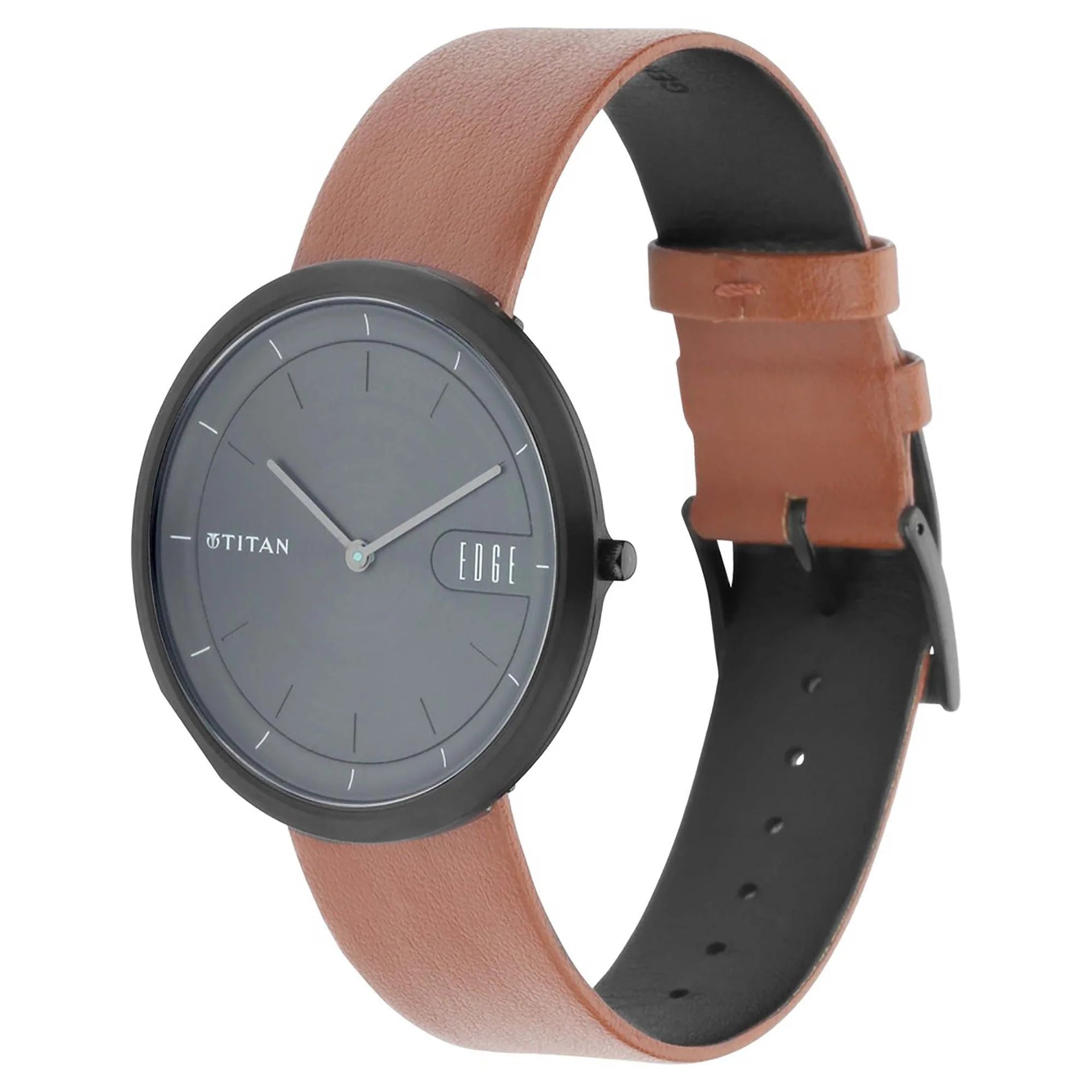 Titan Men's Edge Watch Analog Anthracite Dial With Brown Leather Strap, 1779NL01