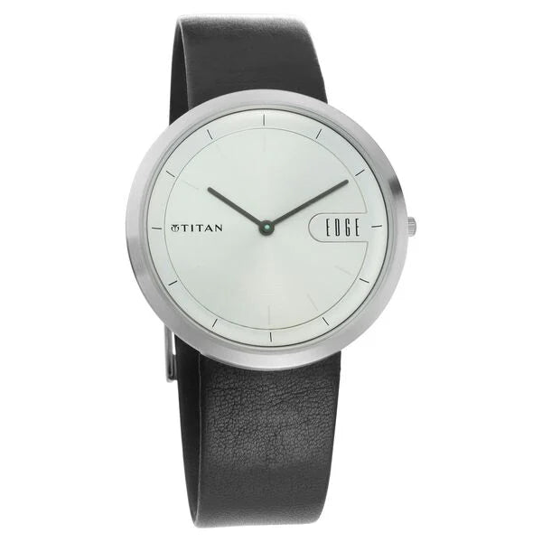 Titan Men's Watch Analog Silver Dial With Black Leather Strap, 1779SL01