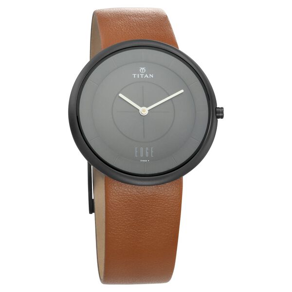Titan Men's Edge Watch Analog Black Dial With Brown Leather Strap, 1780NL01