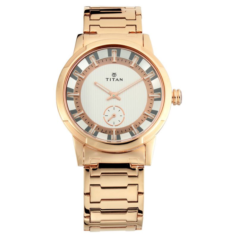 Titan Men's Watch Analog Silver Dial With Rose Gold Metal Band, 1792WM01