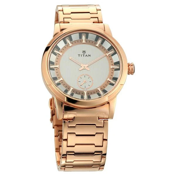 Titan Men's Watch Analog Silver Dial With Rose Gold Stainless Steel  Band, 1792WM01