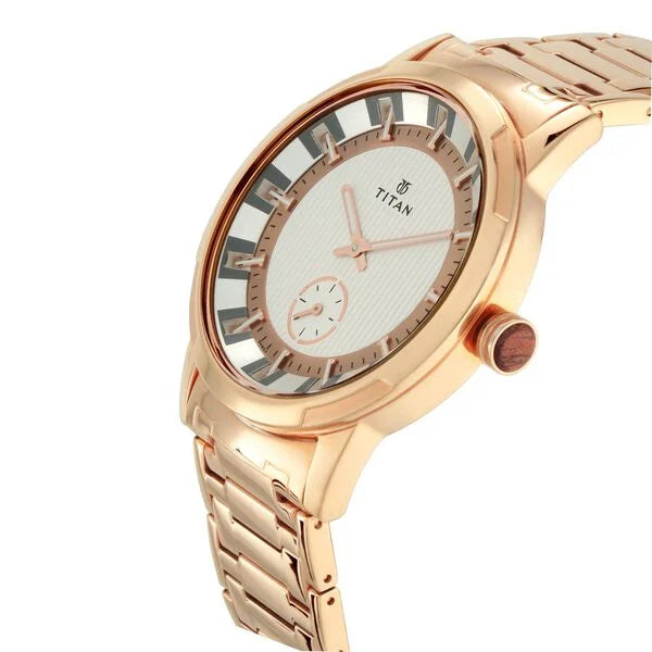 Titan Men's Watch Analog Silver Dial With Rose Gold Stainless Steel  Band, 1792WM01