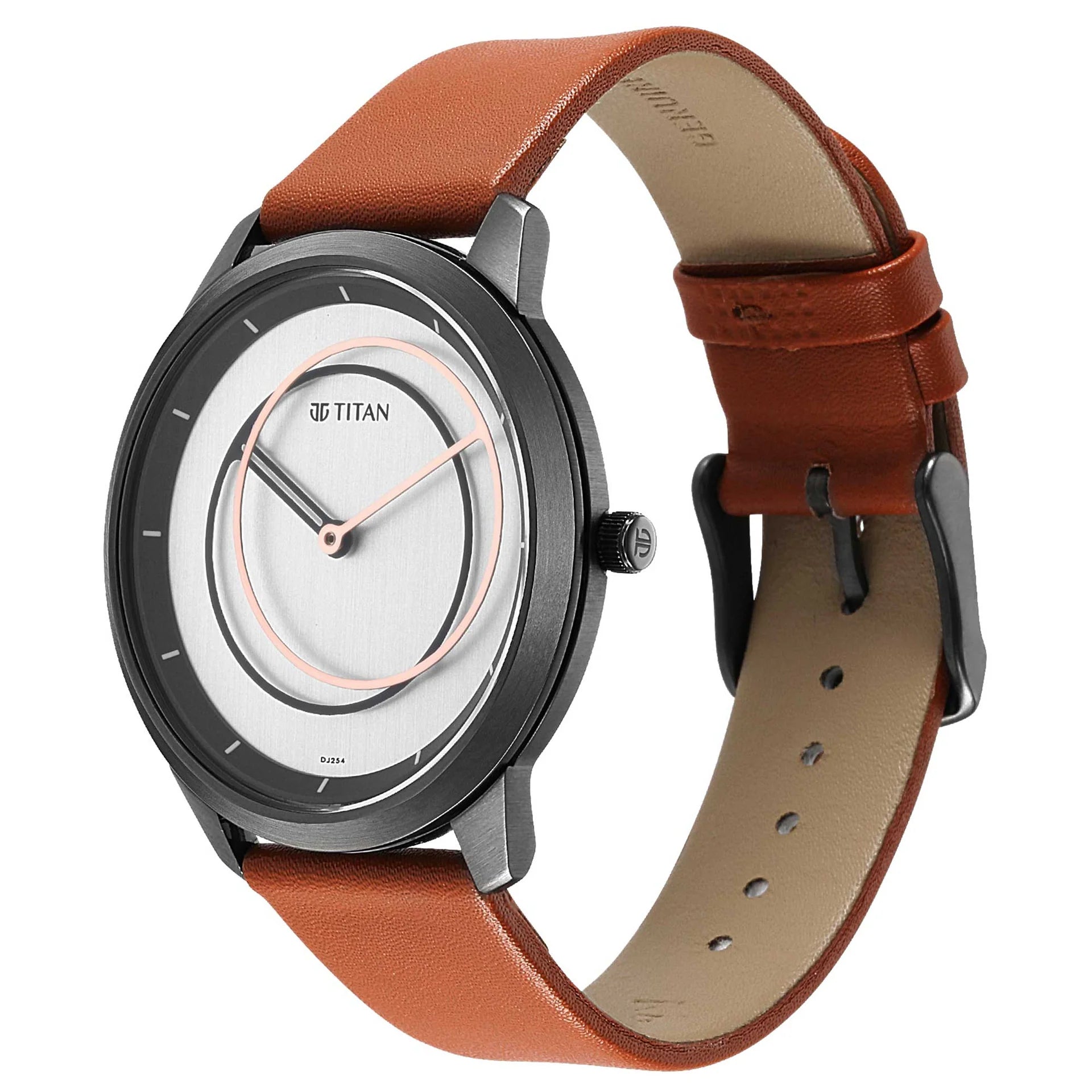 Titan Geometrix Men's Watch Analog Silver Dial With Brown Leather Strap, 1801QL01