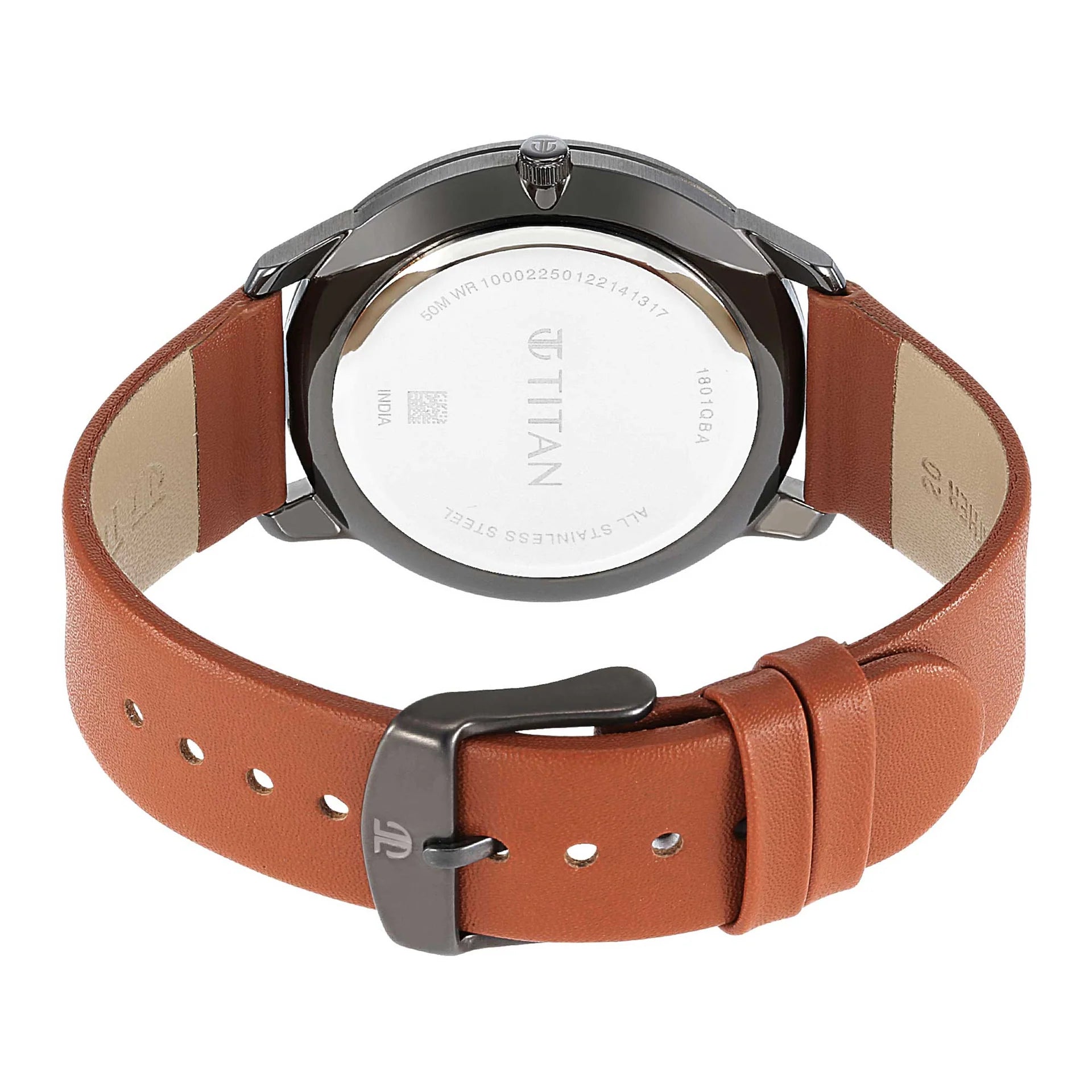 Titan Geometrix Men's Watch Analog Silver Dial With Brown Leather Strap, 1801QL01