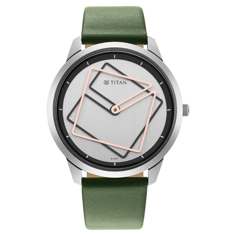 Titan Men's Watch Analog Silver Dial With Green Leather Strap, 1801SL01