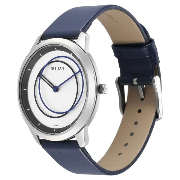 Titan Men's Watch Analog Silver Dial With Blue Leather Strap, 1801SL02