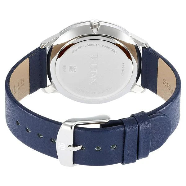 Titan Men's Watch Analog Silver Dial With Blue Leather Strap, 1801SL02
