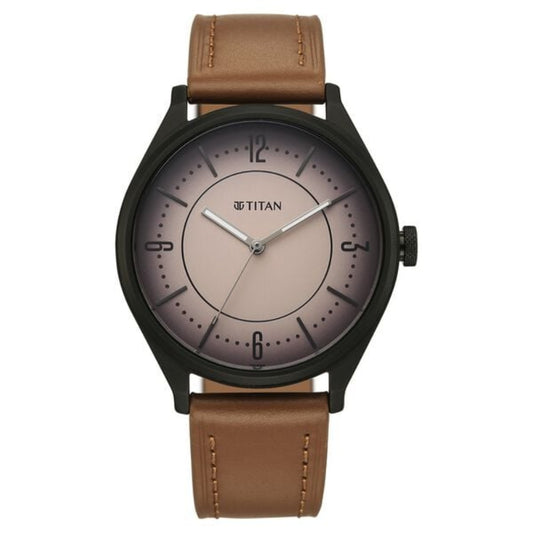 Titan, Men's, Analog Watch, Brown Dial, with Leather Band, TI-1802NL03