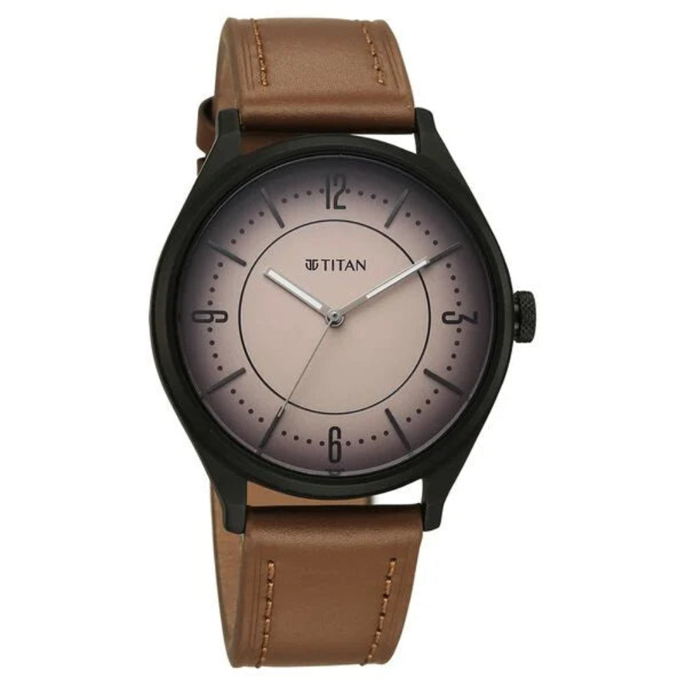 Titan Neo Basics Analog Men's Watch with Beige Dial and Brown Leather Strap,1802NL03