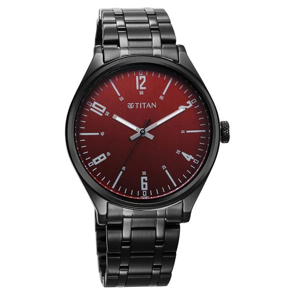 Titan Wrist Wit Men's Watch Analog Brown Dial with Black Stainless Steel Band, 1802NM02