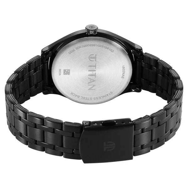 Titan Wrist Wit Men's Watch Analog Brown Dial with Black Stainless Steel Band, 1802NM02