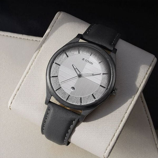 Titan, Men's, Analog Watch, Black Dial, with Leather Band, TI-1802QL01