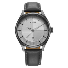 Titan Neo Economy Men's Watch Analog Silver Dial with Black Leather Strap, 1802QL01