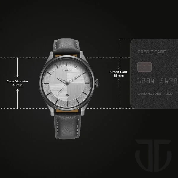 Titan Neo Economy Men's Watch Analog Silver Dial with Black Leather Strap, 1802QL01