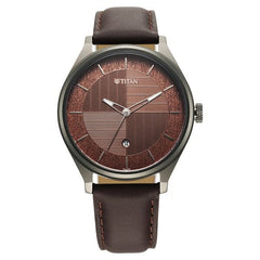 Titan Neo Economy Men's Watch Analog Brown Dial with Brown Leather Strap, 1802QL02