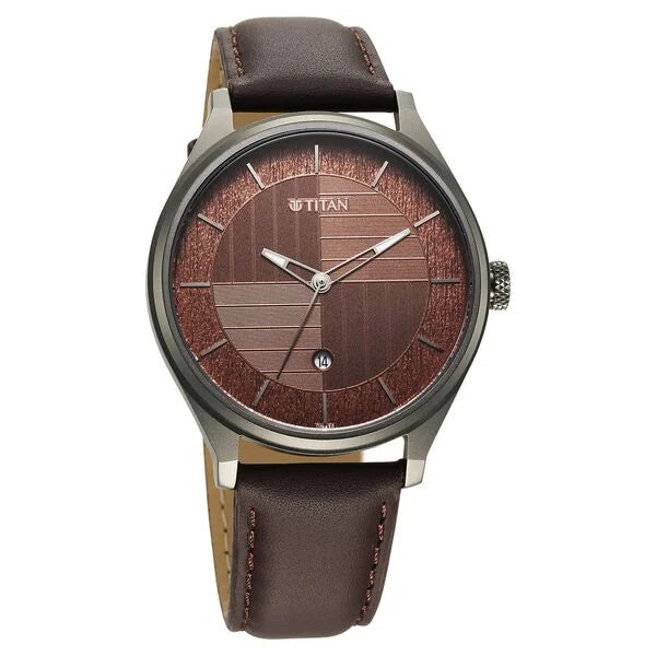 Titan Neo Economy Men's Watch Analog Brown Dial with Brown Leather Strap, 1802QL02