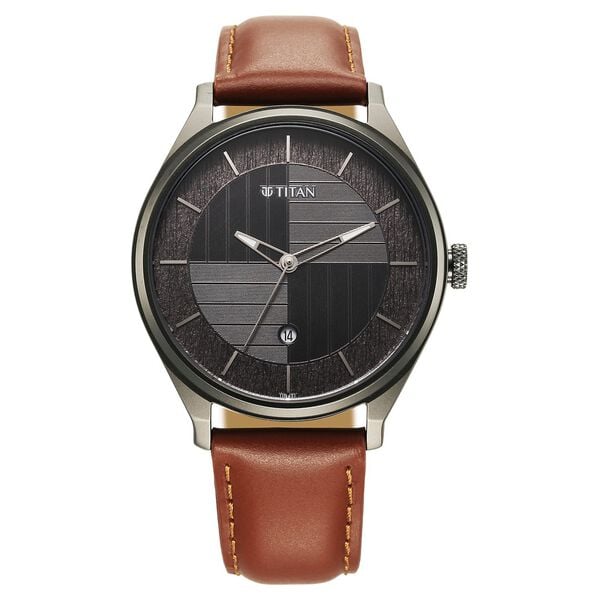 Titan Neo Economy Men's Watch Analog Black Dial with Brown Leather Strap, 1802QL03