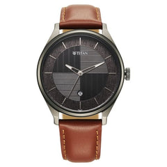 Titan Neo Economy Men's Watch Analog Black Dial with Brown Leather Strap, 1802QL03