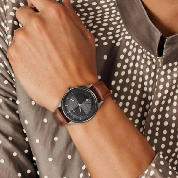 Titan Neo Economy Men's Watch Analog Black Dial with Brown Leather Strap, 1802QL03